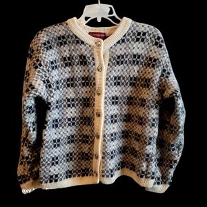 Pitlochry Women's Wool Sweater Gray & Cream Scottish Medium